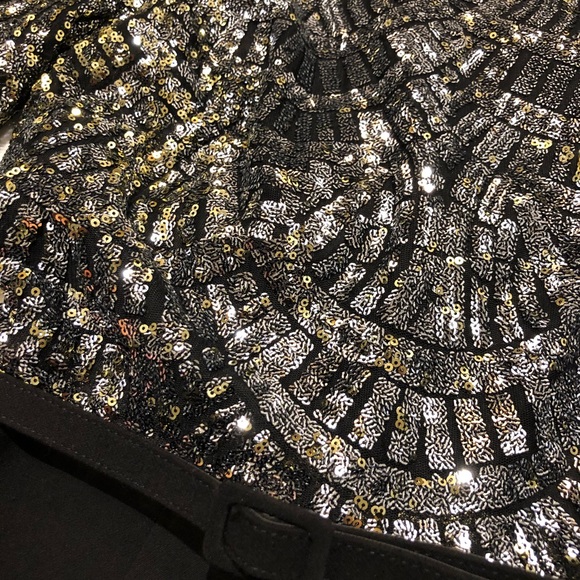 VINCE CAMUTO Belted Sequin & Crepe Jumpsuit - Picture 5 of 6